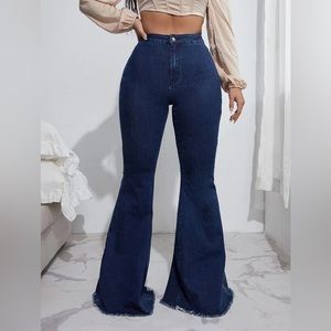 High waist raw hem flare leg jeans